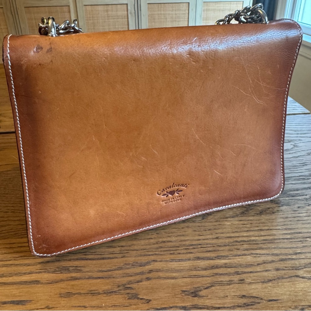 Cavalcanti Italian Leather Tan Shoulder Bag with Chain Detail crossbody Purse - Picture 12 of 16